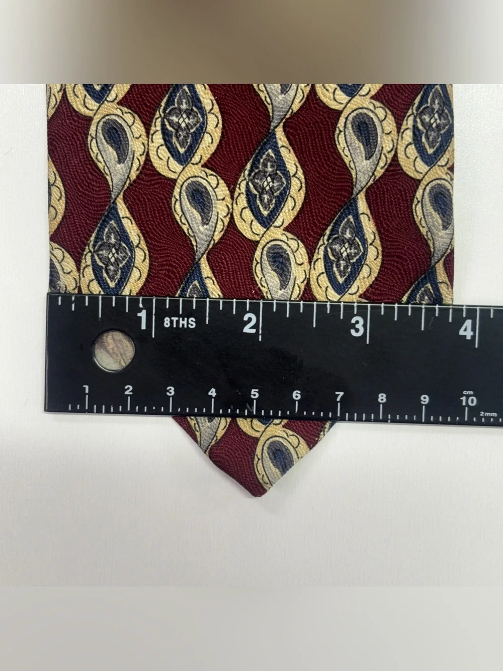 Vintage 90s Geoffrey Beene 100% Silk Burgundy Paisley Tie Made in USA